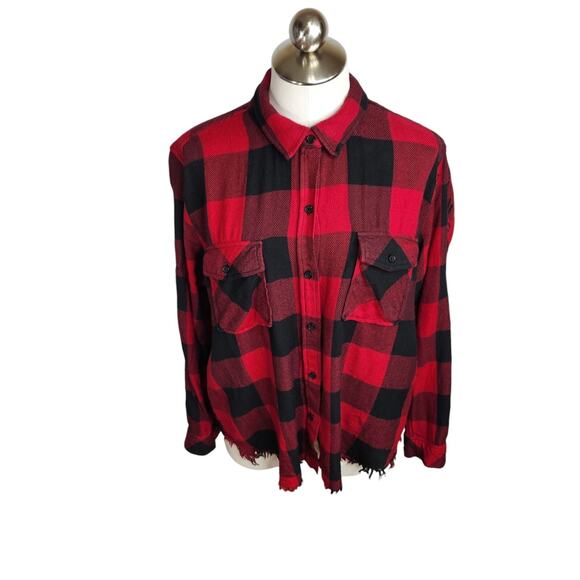 Rails Larsson Plaid Shirt Womens Size Large Crimson Jet Embroidered Frayed - Picture 2 of 16